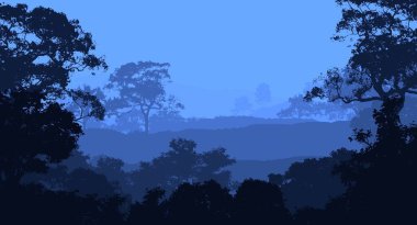 siluetli puslu orman ağaçları, doğal zemin 