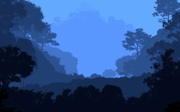 シルエット曇った森林の木 自然の背景 — ストック写真