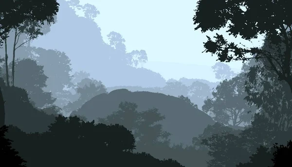 シルエット曇った森林の木 自然の背景 — ストック写真