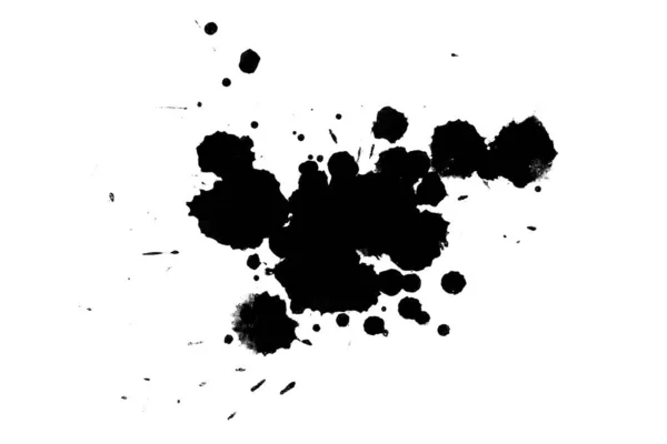 2Dイラスト 黒インクが飛び散る白い背景に塗料の飛散 — ストック写真