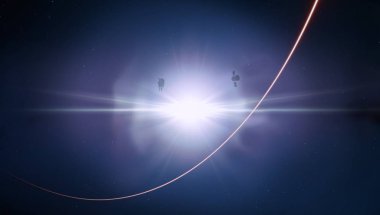 2D çizim. Derin geniş uzay. Parlak yıldızlar, gezegenler, uydular. Çeşitli bilim kurgu yaratıcı arka planlar. Uzay sanatı. Uzaylı güneş sistemleri. Uzaktan. Gerçekçi arka plan derin evren.