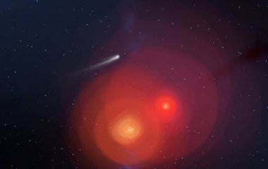 2D çizim. Derin geniş uzay. Parlak yıldızlar, gezegenler, uydular. Çeşitli bilim kurgu yaratıcı arka planlar. Uzay sanatı. Uzaylı güneş sistemleri. Uzaktan. Gerçekçi arka plan derin evren.