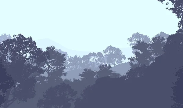 Illustration Trees Fog Deep Forest Haze Hills Covered Plants Foliage — Stock Photo, Image