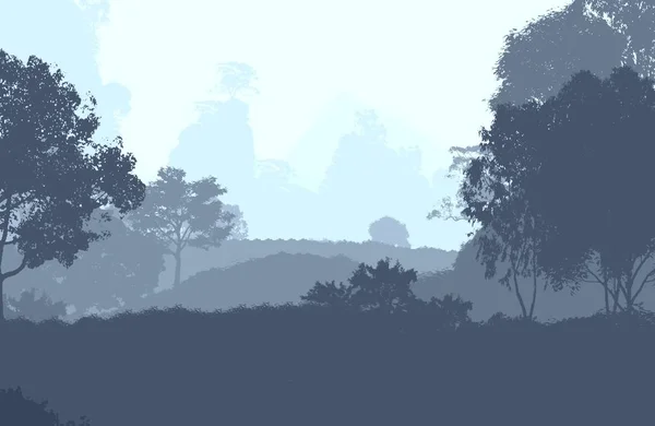 Illustration Trees Fog Deep Forest Haze Hills Covered Plants Foliage — Stock Photo, Image