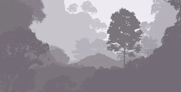 Illustration Trees Fog Deep Forest Haze Hills Covered Plants Foliage — Stock Photo, Image