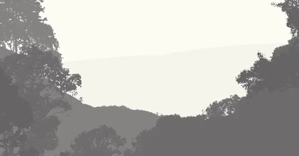 Illustrazione Alberi Nella Nebbia Foresta Profonda Foschia Colline Coperte Piante — Foto Stock