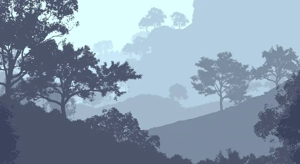 Illustration Trees Fog Deep Forest Haze Hills Covered Plants Foliage — Stock Photo, Image