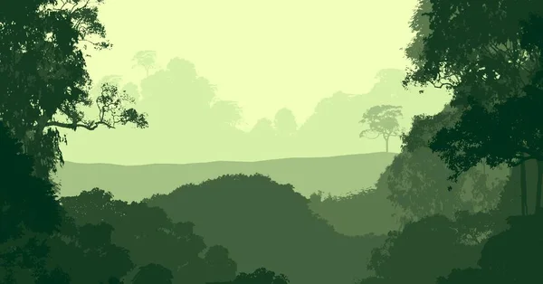 Illustration Trees Fog Deep Forest Haze Hills Covered Plants Foliage — Stock Photo, Image