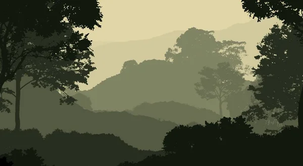 Illustration Trees Fog Deep Forest Haze Hills Covered Plants Foliage — Stock Photo, Image