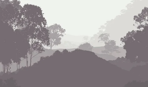 Illustration Trees Fog Deep Forest Haze Hills Covered Plants Foliage — Stock Photo, Image