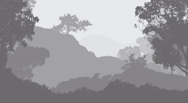 Illustration Trees Fog Deep Forest Haze Hills Covered Plants Foliage — Stock Photo, Image