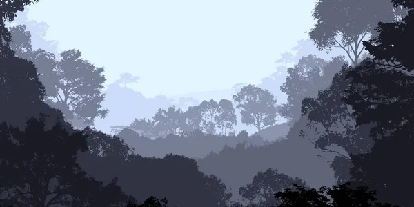 Ilustración Árboles Niebla Niebla Profunda Del Bosque Colinas Cubiertas Por — Foto de Stock