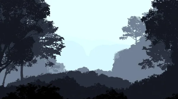 Illustration Trees Fog Deep Forest Haze Hills Covered Plants Foliage — Stock Photo, Image