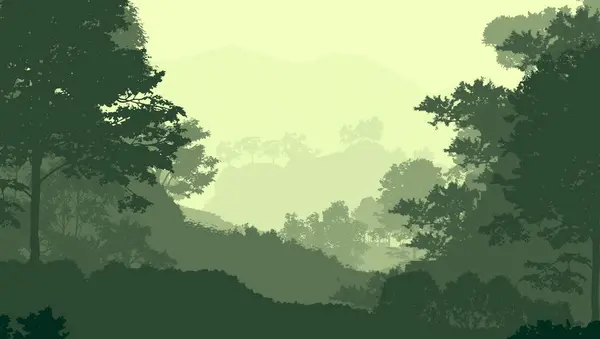 Illustration Trees Fog Deep Forest Haze Hills Covered Plants Foliage — Stock Photo, Image