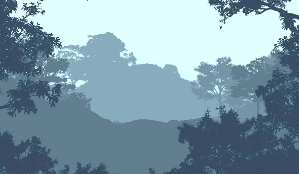 Ilustração Árvores Nevoeiro Névoa Profunda Floresta Colinas Cobertas Por Plantas — Fotografia de Stock