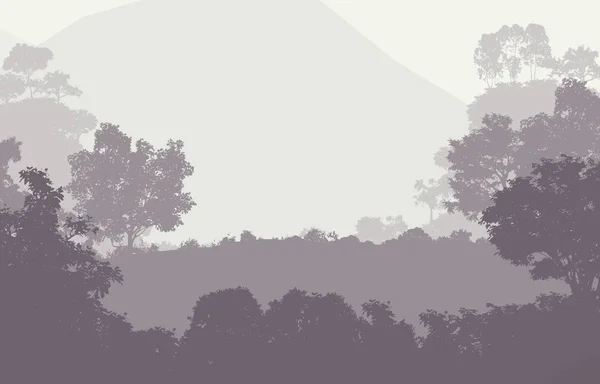 Illustration Trees Fog Deep Forest Haze Hills Covered Plants Foliage — Stock Photo, Image