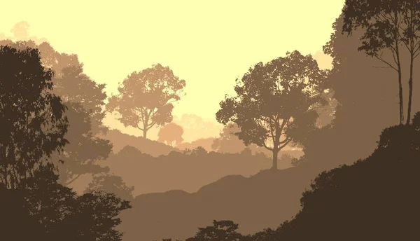 Illustration Trees Fog Deep Forest Haze Hills Covered Plants Foliage — Stock Photo, Image