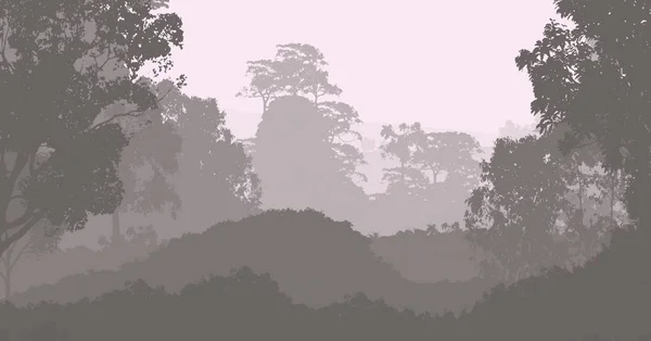 Ilustración Árboles Niebla Niebla Profunda Del Bosque Colinas Cubiertas Por — Foto de Stock