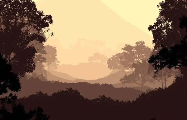 Illustration Trees Fog Deep Forest Haze Hills Covered Plants Foliage — Stock Photo, Image