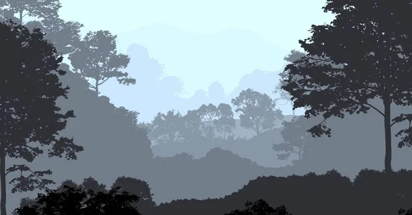 Ilustración Árboles Niebla Niebla Profunda Del Bosque Colinas Cubiertas Por — Foto de Stock