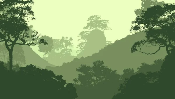 Illustration Trees Fog Deep Forest Haze Hills Covered Plants Foliage — Stock Photo, Image