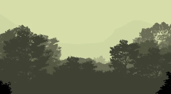 Illustration Trees Fog Deep Forest Haze Hills Covered Plants Foliage — Stock Photo, Image