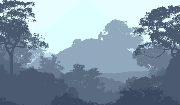 Illustration Trees Fog Deep Forest Haze Hills Covered Plants Foliage — Stock Photo, Image