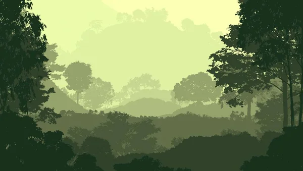 Illustration Trees Fog Deep Forest Haze Hills Covered Plants Foliage — Stock Photo, Image