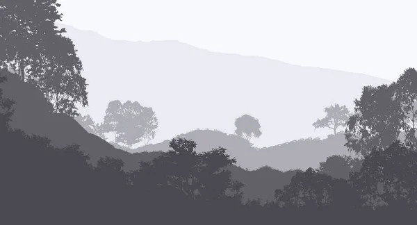 Illustration Trees Fog Deep Forest Haze Hills Covered Plants Foliage — Stock Photo, Image