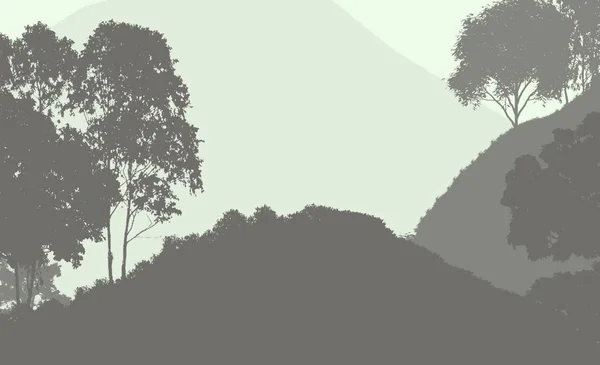 Illustration Trees Fog Deep Forest Haze Hills Covered Plants Foliage — Stock Photo, Image