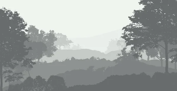 Ilustración Árboles Niebla Niebla Profunda Del Bosque Colinas Cubiertas Por —  Fotos de Stock