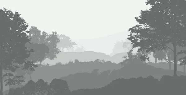 Illustration Trees Fog Deep Forest Haze Hills Covered Plants Foliage — Stock Photo, Image