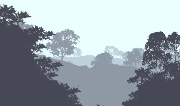 Illustration Trees Fog Deep Forest Haze Hills Covered Plants Foliage — Stock Photo, Image