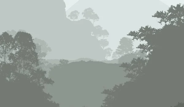 Illustration Trees Fog Deep Forest Haze Hills Covered Plants Foliage — Stock Photo, Image