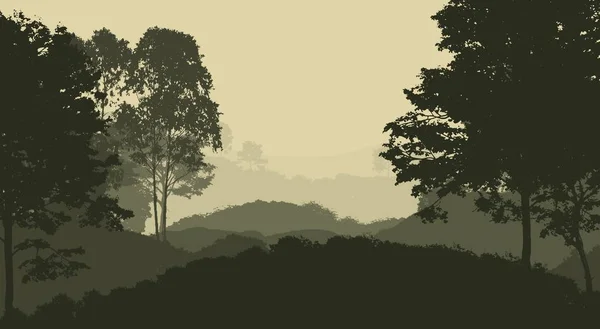 Illustration Trees Fog Deep Forest Haze Hills Covered Plants Foliage — Stock Photo, Image