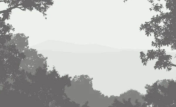 Illustration Trees Fog Deep Forest Haze Hills Covered Plants Foliage — Stock Photo, Image