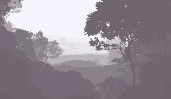 Illustration Trees Fog Deep Forest Haze Hills Covered Plants Foliage — Stock Photo, Image