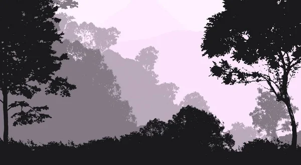 Illustration Trees Fog Deep Forest Haze Hills Covered Plants Foliage — Stock Photo, Image