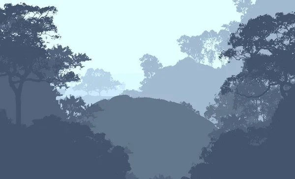 Illustration Trees Fog Deep Forest Haze Hills Covered Plants Foliage — Stock Photo, Image