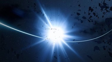 2D çizim. Derin geniş uzay. Parlak yıldızlar, gezegenler, uydular. Çeşitli bilim kurgu yaratıcı arka planlar. Uzay sanatı. Uzaylı güneş sistemleri. Uzaktan. Gerçekçi arka plan derin evren.