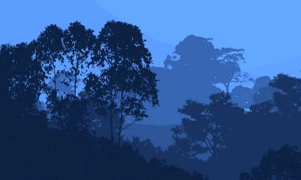 Ilustración Árboles Niebla Niebla Profunda Del Bosque Colinas Cubiertas Por — Foto de Stock