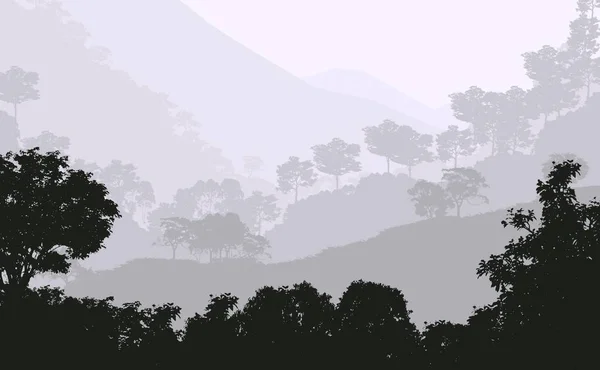 Abbildung Bäume Nebel Tiefer Walddunst Hügel Die Von Pflanzen Und — Stockfoto