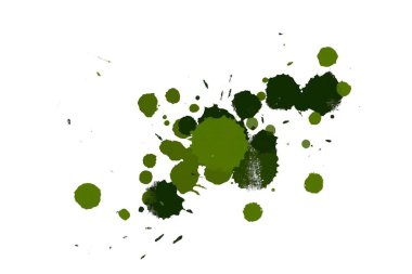 2d illüstrasyon. Renkli mürekkep sıçramaları. Parlak malzeme üzerine boya sıçradı. Çok renkli nokta. Beyaz kağıt üzerinde suluboya. 