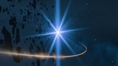 2D çizim. Derin geniş uzay. Parlak yıldızlar, gezegenler, uydular. Çeşitli bilim kurgu yaratıcı arka planlar. Uzay sanatı. Uzaylı güneş sistemleri. Uzaktan. Gerçekçi arka plan derin evren.