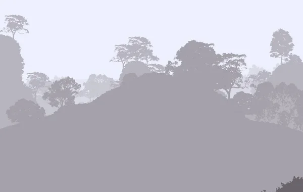 Illustration Des Arbres Dans Brouillard Brume Forêt Profonde Collines Couvertes — Photo