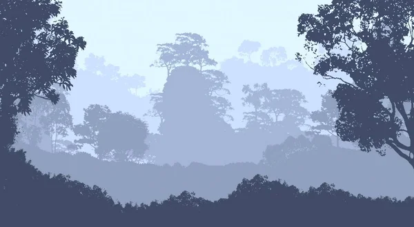 Illustration Trees Fog Deep Forest Haze Hills Covered Plants Foliage — Stock Photo, Image