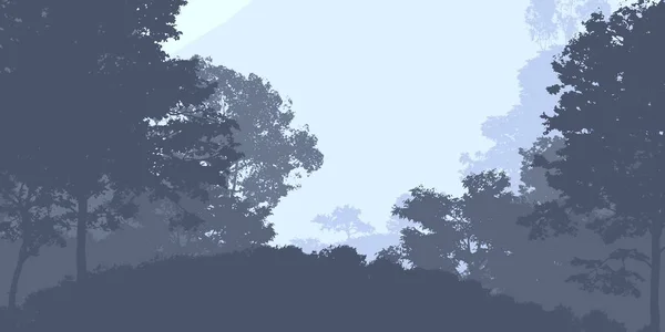 Ilustrație Copaci Ceaţă Ceaţă Adâncă Pădure Dealuri Acoperite Plante Frunze — Fotografie, imagine de stoc