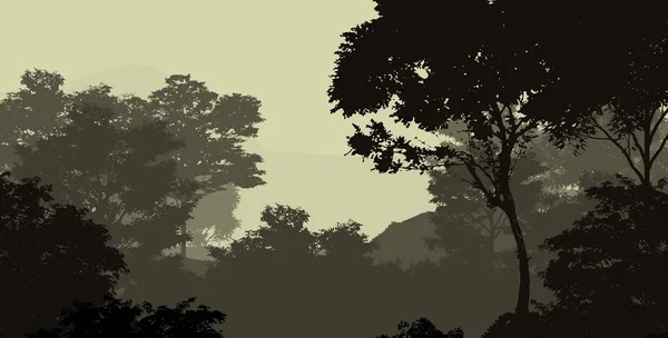 Illustration Trees Fog Deep Forest Haze Hills Covered Plants Foliage — Stock Photo, Image