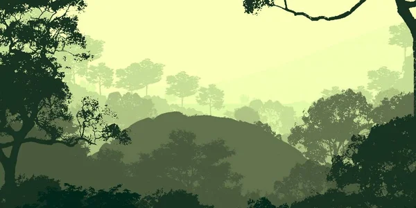 Illustration Trees Fog Deep Forest Haze Hills Covered Plants Foliage — Stock Photo, Image