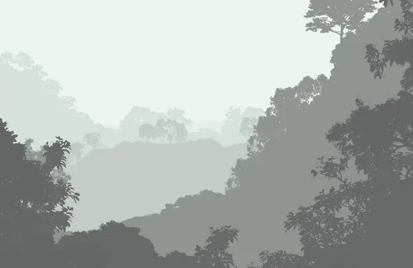 Illustration Trees Fog Deep Forest Haze Hills Covered Plants Foliage — Stock Photo, Image